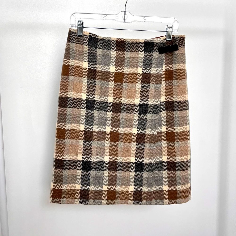 Loro Piana Wool & Cashmere Skirt Great Condition Grey / Brown Plaid Wrap Size 44